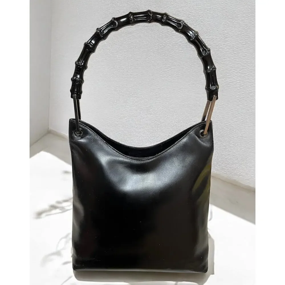 Vintage GUCCI 000 – 3007 Bamboo Top Handle Leather Shoulder Bag